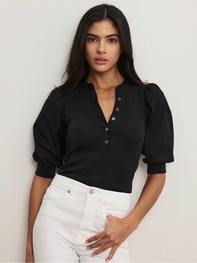 Veronica Beard Coralee Puff-Sleeve Top